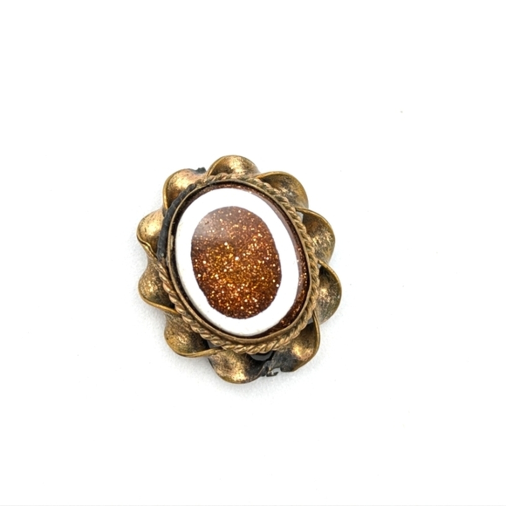 Antique Victorian goldstone glass oval framed jewelry piece